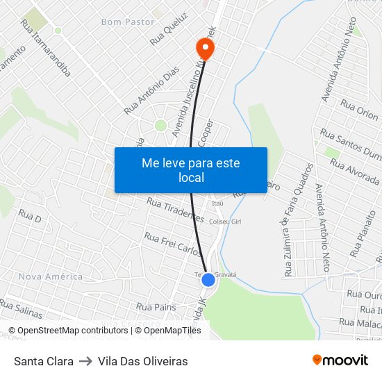 Santa Clara to Vila Das Oliveiras map