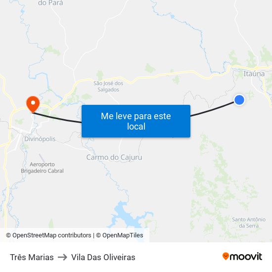 Três Marias to Vila Das Oliveiras map