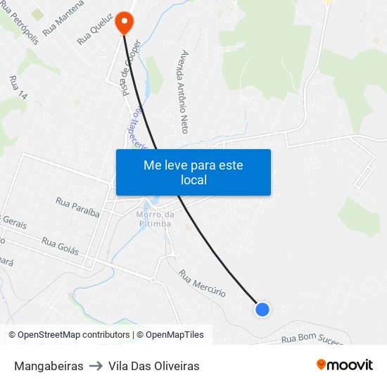 Mangabeiras to Vila Das Oliveiras map