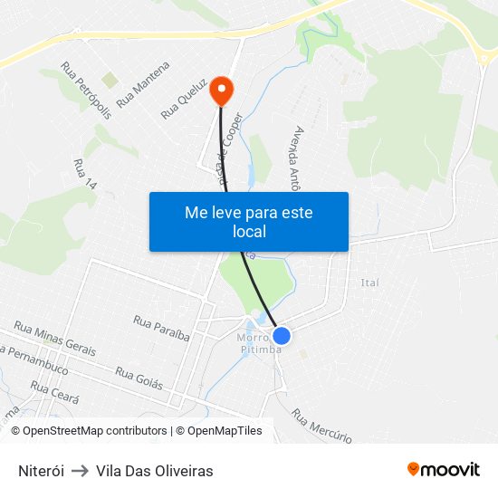 Niterói to Vila Das Oliveiras map