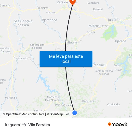 Itaguara to Vila Ferreira map