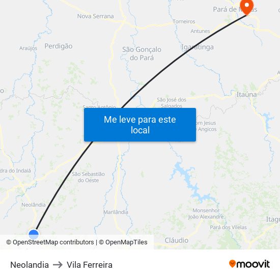 Neolandia to Vila Ferreira map