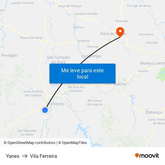 Yanes to Vila Ferreira map