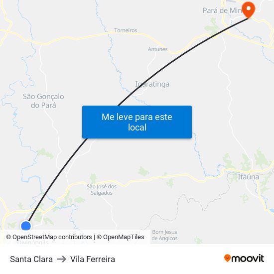 Santa Clara to Vila Ferreira map
