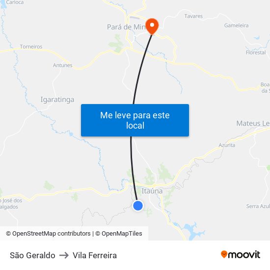 São Geraldo to Vila Ferreira map