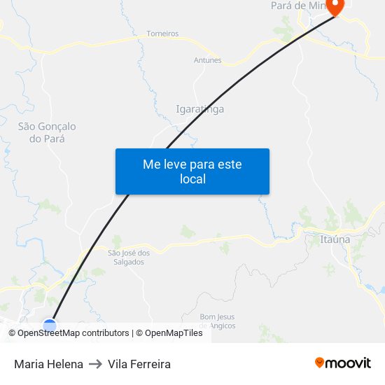 Maria Helena to Vila Ferreira map