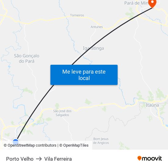 Porto Velho to Vila Ferreira map