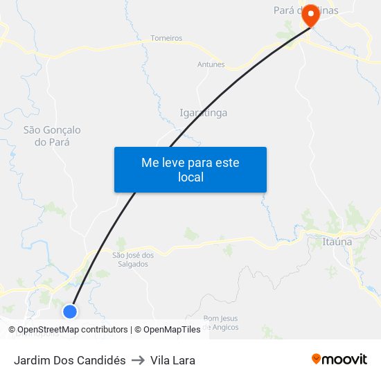 Jardim Dos Candidés to Vila Lara map