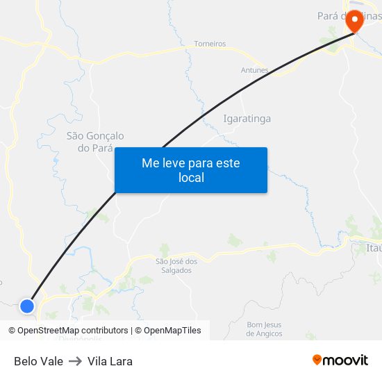 Belo Vale to Vila Lara map