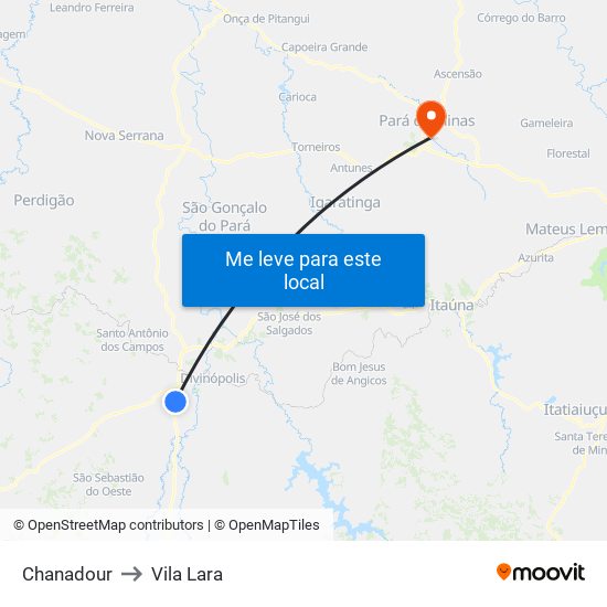 Chanadour to Vila Lara map