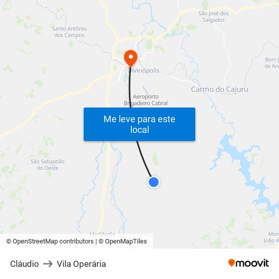 Cláudio to Vila Operária map