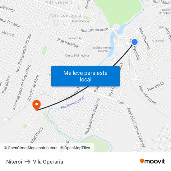 Niterói to Vila Operária map