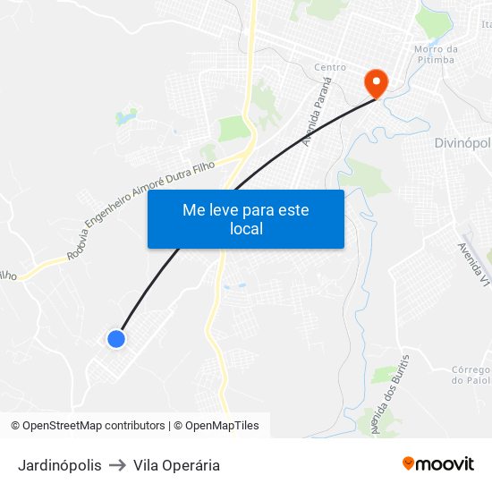 Jardinópolis to Vila Operária map