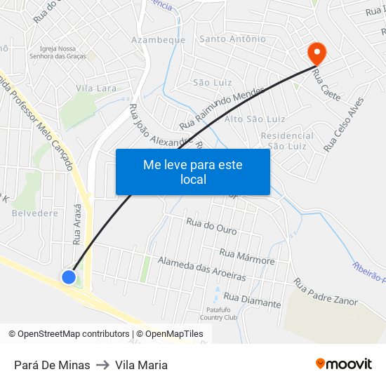 Pará De Minas to Vila Maria map