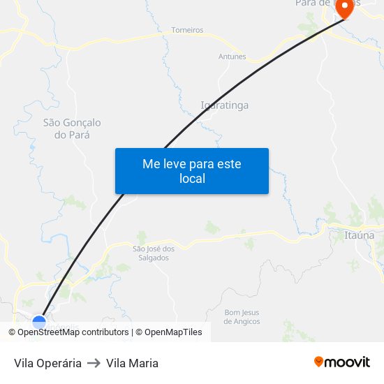 Vila Operária to Vila Maria map