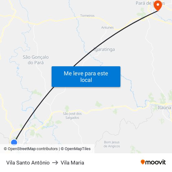 Vila Santo Antônio to Vila Maria map