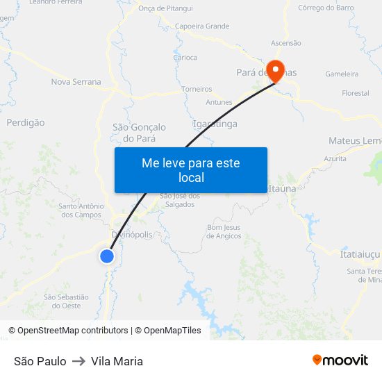 São Paulo to Vila Maria map