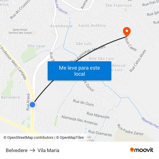 Belvedere to Vila Maria map