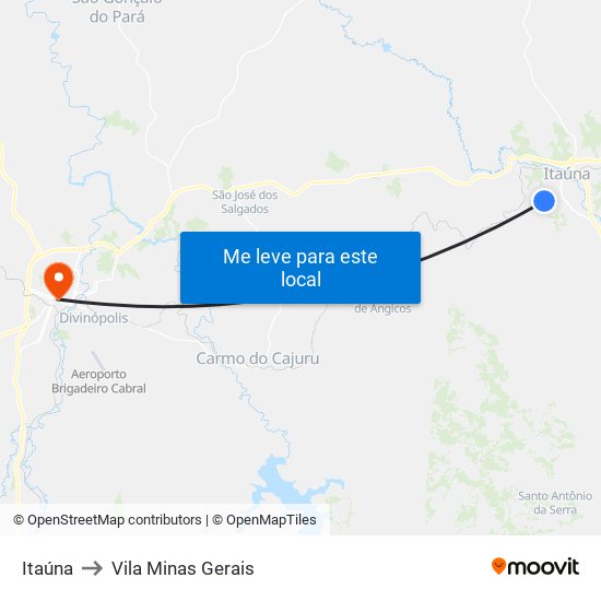 Itaúna to Vila Minas Gerais map