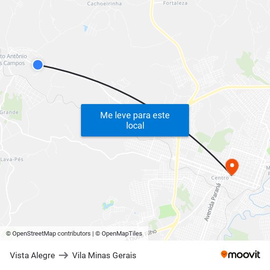 Vista Alegre to Vila Minas Gerais map