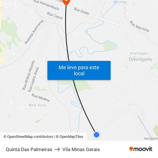 Quinta Das Palmeiras to Vila Minas Gerais map