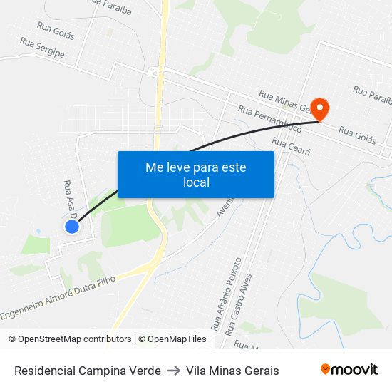 Residencial Campina Verde to Vila Minas Gerais map