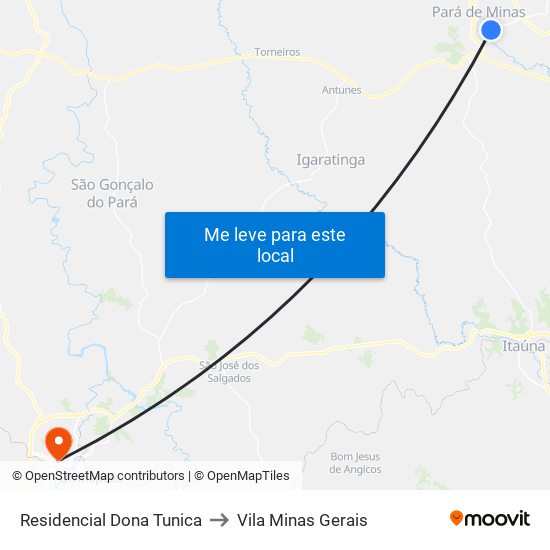 Residencial Dona Tunica to Vila Minas Gerais map