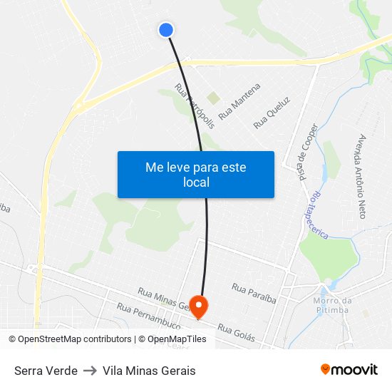 Serra Verde to Vila Minas Gerais map