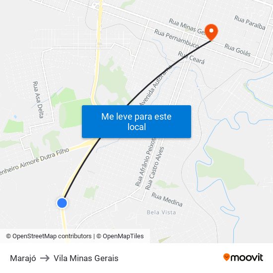 Marajó to Vila Minas Gerais map