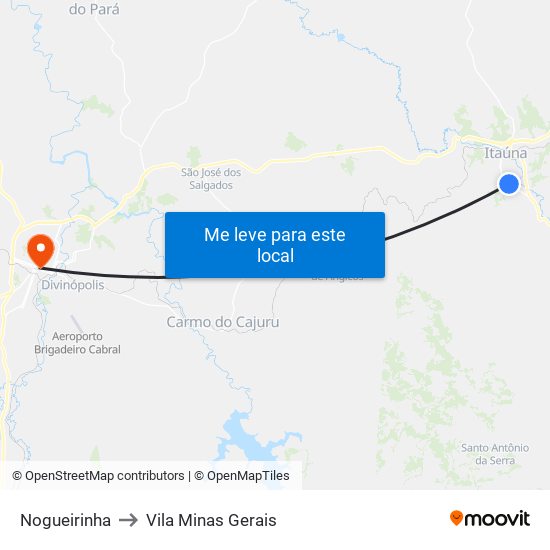 Nogueirinha to Vila Minas Gerais map