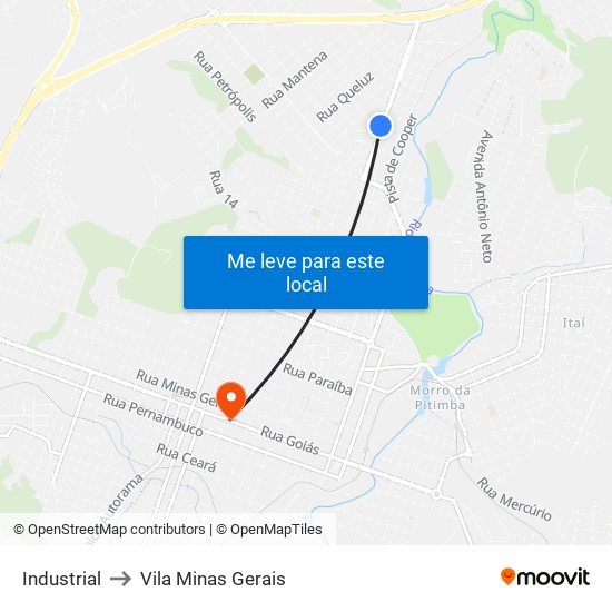 Industrial to Vila Minas Gerais map