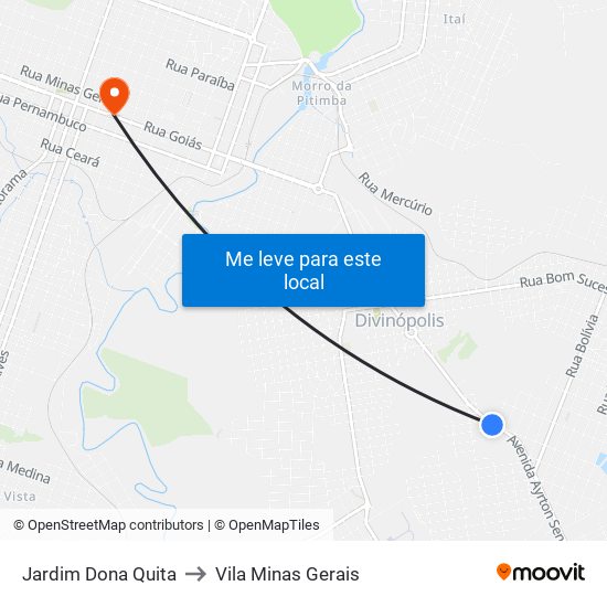 Jardim Dona Quita to Vila Minas Gerais map
