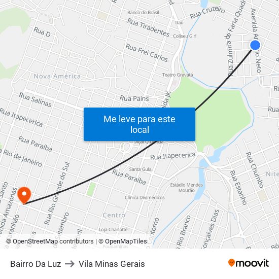 Bairro Da Luz to Vila Minas Gerais map