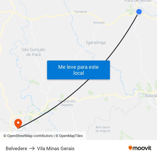 Belvedere to Vila Minas Gerais map