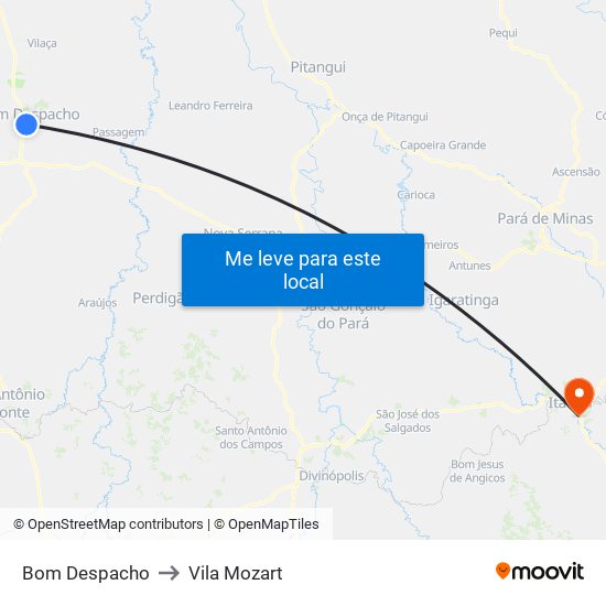 Bom Despacho to Vila Mozart map