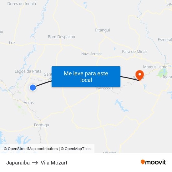Japaraíba to Vila Mozart map