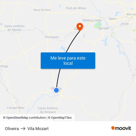 Oliveira to Vila Mozart map