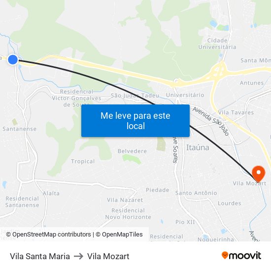 Vila Santa Maria to Vila Mozart map
