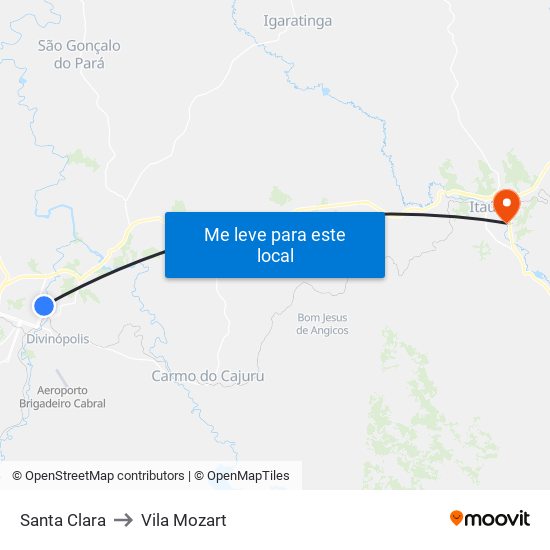 Santa Clara to Vila Mozart map