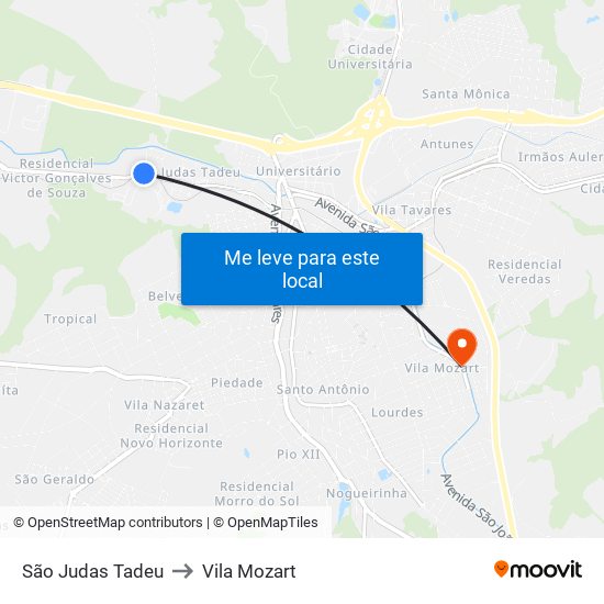 São Judas Tadeu to Vila Mozart map