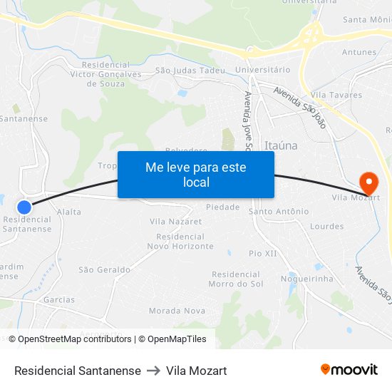 Residencial Santanense to Vila Mozart map