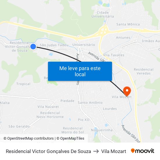 Residencial Victor Gonçalves De Souza to Vila Mozart map