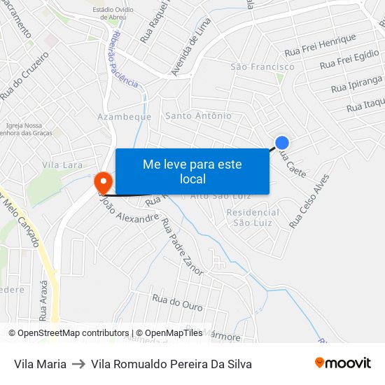 Vila Maria to Vila Romualdo Pereira Da Silva map