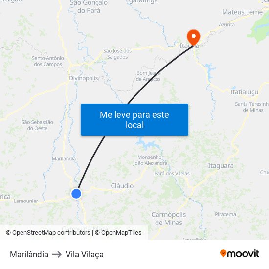 Marilândia to Vila Vilaça map