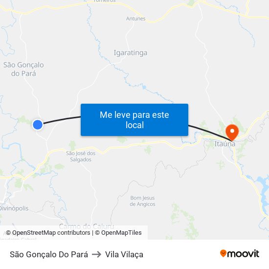 São Gonçalo Do Pará to Vila Vilaça map
