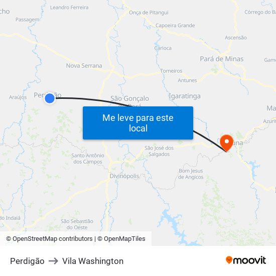 Perdigão to Vila Washington map