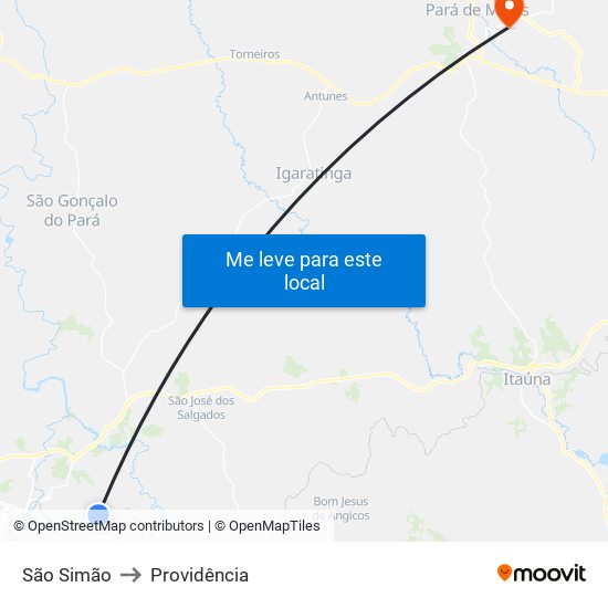 São Simão to Providência map