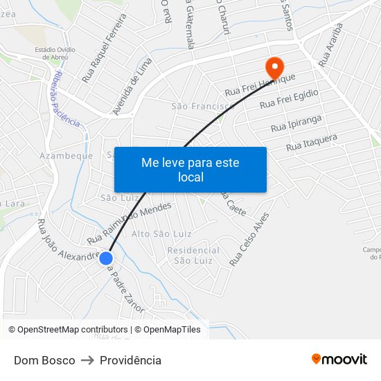 Dom Bosco to Providência map