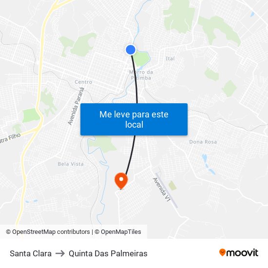 Santa Clara to Quinta Das Palmeiras map