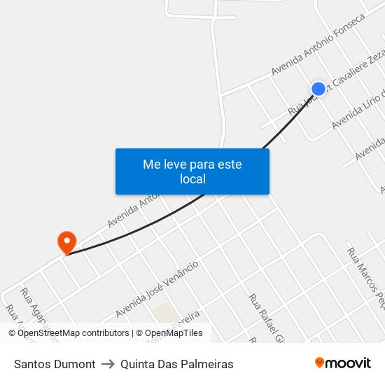 Santos Dumont to Quinta Das Palmeiras map